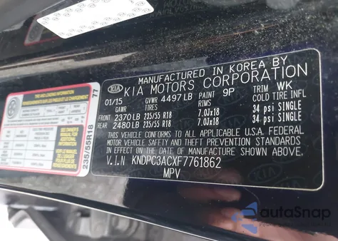 2015 Kia Sportage Ex from USA, damaged, VIN KNDPC3ACXF7761862